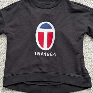 TNA Aritzia Women's (XXS) Black Cropped Sweatshirt w/Front Patch & Embroidery
